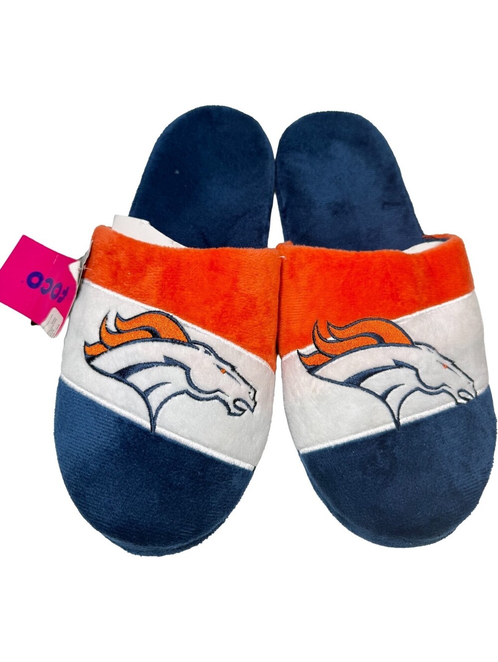 Denver Broncos Fleece Slippers Mens Large 11-12 Slides Rubber Soles FOCO Sandals